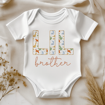 Lil Brother Baby Bodysuit Dinosaur Rainbow Script Lettering for Newborn Announcement Gift