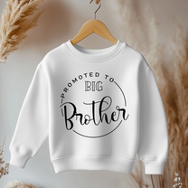 Promoted to Big Brother Kids Jumper Circle Frame Script Lettering Sibling Announcement Gift