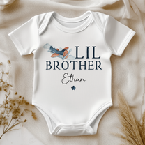 Personalised Lil Brother Blue Airplane & Star Baby Bodysuit