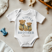Personalised Little Brother Teddy Bears Baby Bodysuit