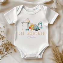Personalised Lil Brother Construction Excavator Baby Vest Bodysuit