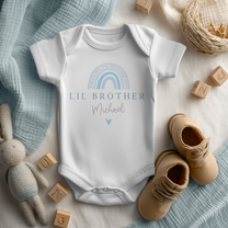 Personalised Blue Rainbow Lil Brother Baby Bodysuit