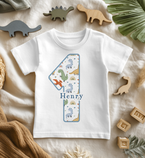 Personalised Name Kids T-Shirt 1st Birthday Stegosaurus Safari Rainbow Clouds for Toddler Gift