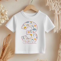 Personalised Name Girls T-Shirt 3rd Birthday Rainbow Boho Floral Sunflower Leaves Script for Kids Gift