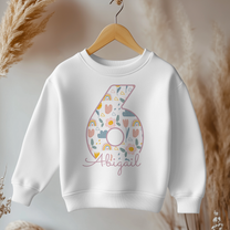 Personalised 6th Birthday Boho Rainbow Floral Sweatshirt for Kids