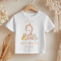 Personalised Toddler 2nd Birthday Princess Unicorn Castle T-Shirt for Girls