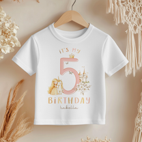 Personalised 5th Birthday Princess & Unicorn Castle T-Shirt for Girls