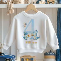 Personalised Name Kids Jumper 4th Birthday T-Rex Dinosaur Party Balloons Gifts Gift