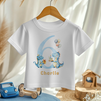 Personalised 6th Birthday Blue Dinosaur Cake T-Shirt for Kids