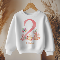 Personalised Name Girls Jumper 2nd Birthday Pink Dinosaur Party Hat Cake Balloons for Toddler Gift
