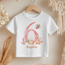 Personalised 6th Birthday Pink Dinosaur Party T-Shirt for Girls & Kids