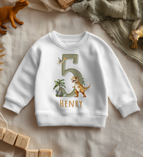 Personalised 5th Birthday Green Number 5 T-Rex Pterodactyl Sweatshirt for Kids