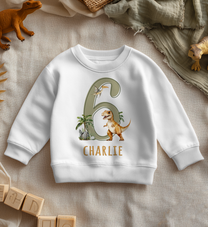 Personalised 6th Birthday T-Rex & Pterodactyl Number Sweatshirt for Kids