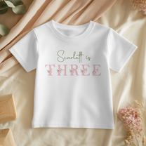 Personalised Name Girls T-Shirt 3rd Birthday Floral Pink Roses Script Lettering for Kids Gift