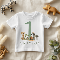 Personalised Name Kids T-Shirt 1st Birthday Safari Leopard Zebra Turtle Celebration for Toddler Gift