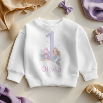 Personalised Name Girls Jumper 1st Birthday Mermaid Seashell House Underwater Bubbles for Toddler Gift