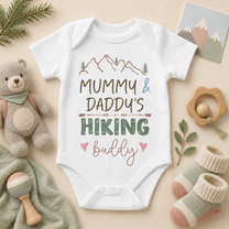 Mummy and Daddy's Hiking Buddy Baby Vest Bodysuit, Watercolour Hiking Mountains Hearts