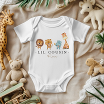 Personalised Lil Cousin Safari Animals Baby Bodysuit