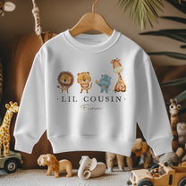 Personalised Little Cousin Cartoon Safari Animals Sweatshirt for Kids