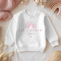 Personalised Little Cousin Pink Boho Rainbow Heart Sweatshirt for Girls & Kids