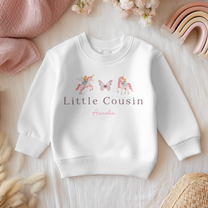Personalised Little Cousin Pink Unicorns & Fairy Sweatshirt for Girls & Kids
