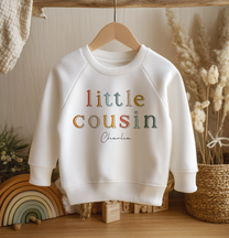 Personalised Little Cousin Colourful Letters Name Sweatshirt for Kids