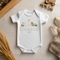 Personalised Lil Cousin Farm Tractor Barn Scene Baby Vest Bodysuit