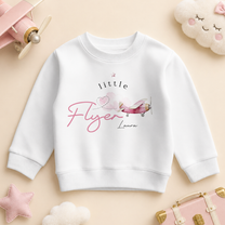 Personalised Little Flyer Kids Sweatshirt for Girls, Watercolour Pink Aeroplane Holiday Travel
