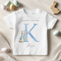 Personalised Easter Peter Rabbit Blue Floral T-Shirt for Girls & Kids