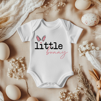 Easter Baby Bodysuit Little Bunny Pink Ears Heart Script Lettering Eco-Friendly for Newborn Easter Gift