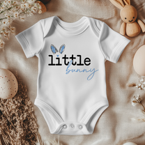 Easter Girls Baby Bodysuit Little Bunny Blue Ears Script Lettering Heart for Newborn Shower Gift