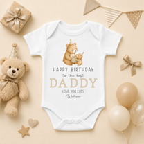 Personalised Best Daddy Birthday Two Bears Baby Vest Bodysuit with Name