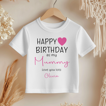 Personalised Mummy's Birthday Pink Heart Script T-Shirt for Girls & Kids
