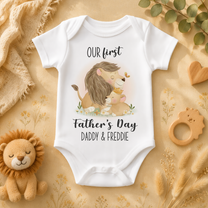 Personalised Our First Father's Day Lion & Cub Baby Bodysuit