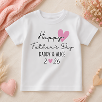 Personalised Name Girls T-Shirt Happy Father's Day Pink Heart Script Lettering for Kids Gift