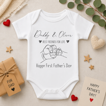Personalised Name Baby Bodysuit 1st Father's Day Fist Bump Best Friends Script Hearts for Newborn Gift