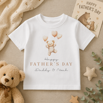 Personalised Father's Day Teddy Bear Peach Heart Balloons T-Shirt for Kids