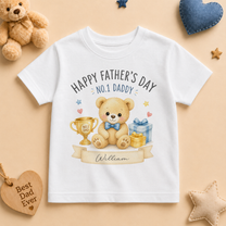Personalised Father's Day Kids T-Shirt for Boys, No.1 Daddy Bear with Trophy