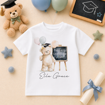 Personalised Nursery Graduation 2026 Kids T-Shirt Teddy Bear Chalkboard Lettering