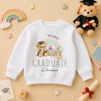 Personalised Preschool Graduation 2026 Kids Sweatshirt Watercolour Teddy Bear Books Globe
