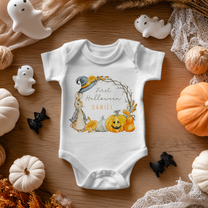 Personalised Name Baby Bodysuit First Halloween Peter Rabbit Pumpkin Wreath Witch Hat for Newborn Shower Gift