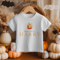 Personalised Happy Halloween Smiling Pumpkin T-Shirt for Kids