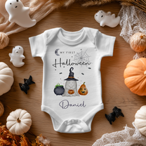 Personalised My First Halloween Witch Hat Ghost & Cauldron Baby Bodysuit for Kids