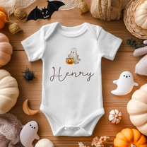 Personalised Halloween Ghost & Pumpkin Baby Bodysuit