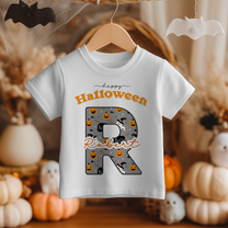 Personalised Happy Halloween Witch Hat Initial T-Shirt for Kids