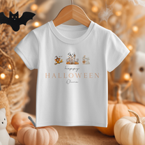 Personalised Halloween Witch, Castle & Ghost Dog T-Shirt for Kids