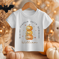 Personalised Halloween Stacked Pumpkin Faces T-Shirt for Kids