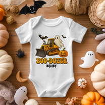 Personalised Name Baby Bodysuit Boo-Dozer Bulldozer Ghost Pumpkin Bats Halloween for Newborn Shower Gift