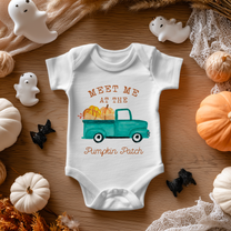 Meet Me at the Pumpkin Patch Baby Bodysuit Vintage Teal Truck Pumpkins for Newborn Shower Gift