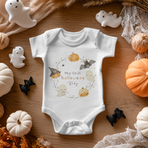 Personalised Baby My First Halloween Ghosts & Pumpkins Wreath Baby Bodysuit for Kids
